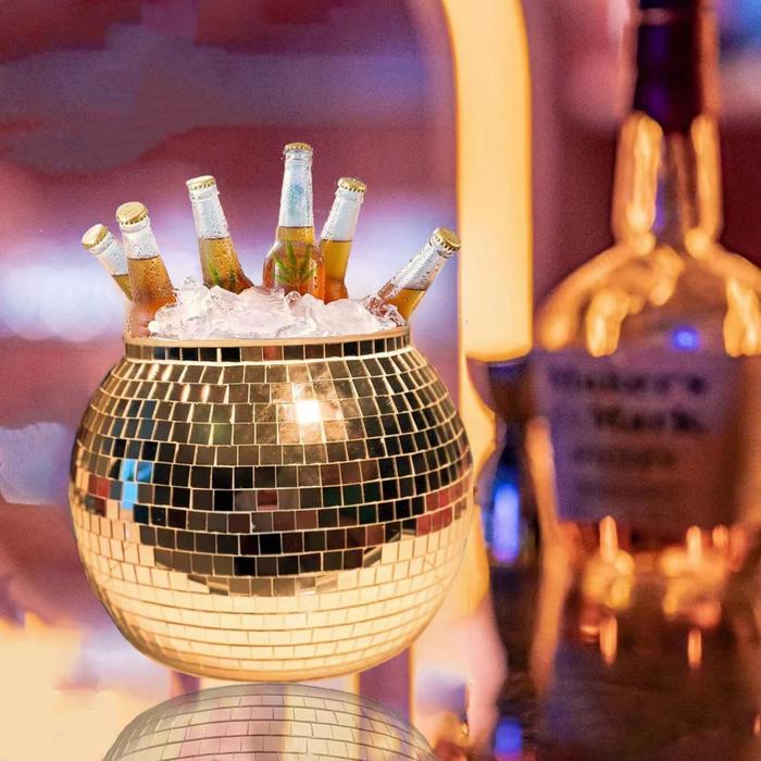 Flash Ice Bucket Disco Ball Shape Prism Load Bearing Large Capacity Cold Resistant Glass Mirror Disc