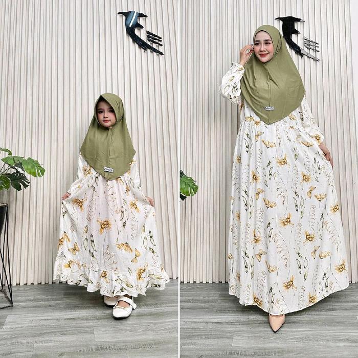 Set Hijab Couple Mom n Kids,Gamis Batik,Dress,Pakaian Muslim, Baju Casual Wanita Dewasa Busui Crinkl