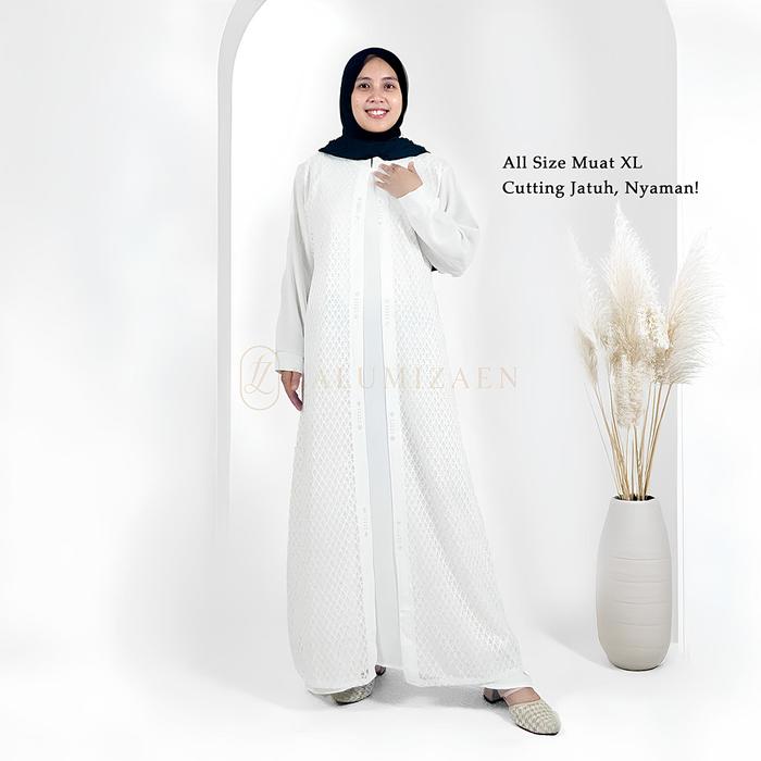 Gamis Putih Brokat Diamond Crinkle – Gamis Simple Elegan Fit XL untuk Muslimah Modern