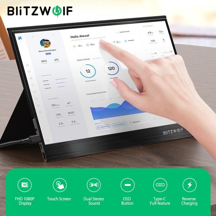 BlitzWolf BW-PCM3 Monitor Komputer Portabel 15.6 Inci Monitor LCD