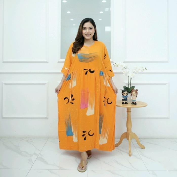 Daster Batik Jumbo Ld 140 Dress Maura Resleting Depan Bahan Rayon Premium Bumil Busui Nyaman