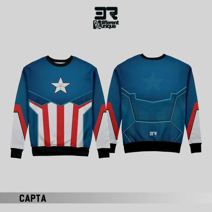 Sweater Crewneck Sweatshirt Family Couple Keluarga Dewasa Anak Unisex 3R Captain America