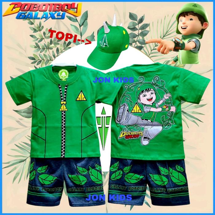 SETELAN BAJU KOSTUM BOBOIBOY DAUN TERBARU LENGAN PENDEK/BAJU BOBOIBOY DAUN Kids