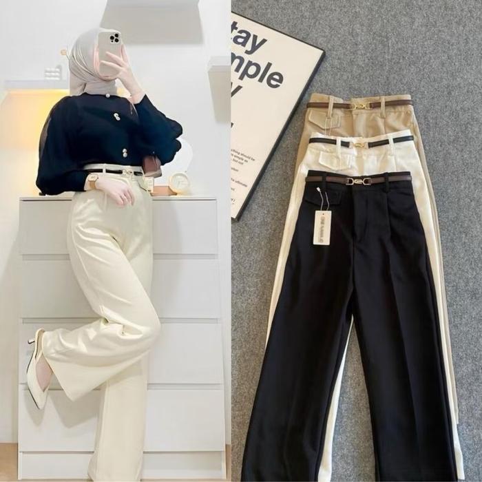 Oro Pants Wanita - Loose Pants Trouser Wanita - Anti Kusut - Kulot Wanita Panjang Hitam Katun korean