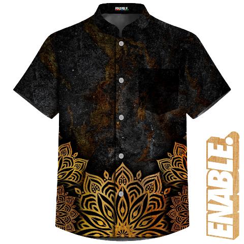 ENABLE - Kemeja kerah koko /shanghai Printing Golden Mandala Black Stone Edition
