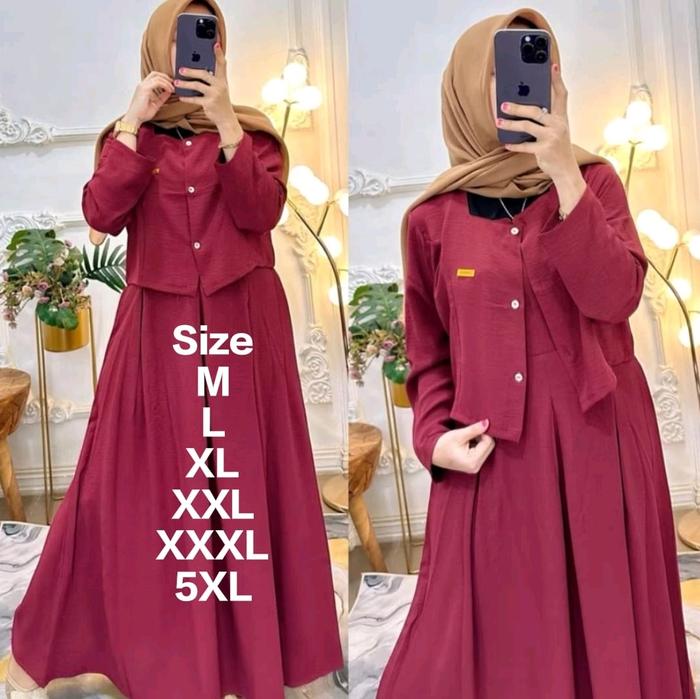 Baju Atasan Wanita Gamis Set Rompi Gamis Wanita Terbaru Kekinian Viral 2024 Gamis Wanita Jumbo LD 14