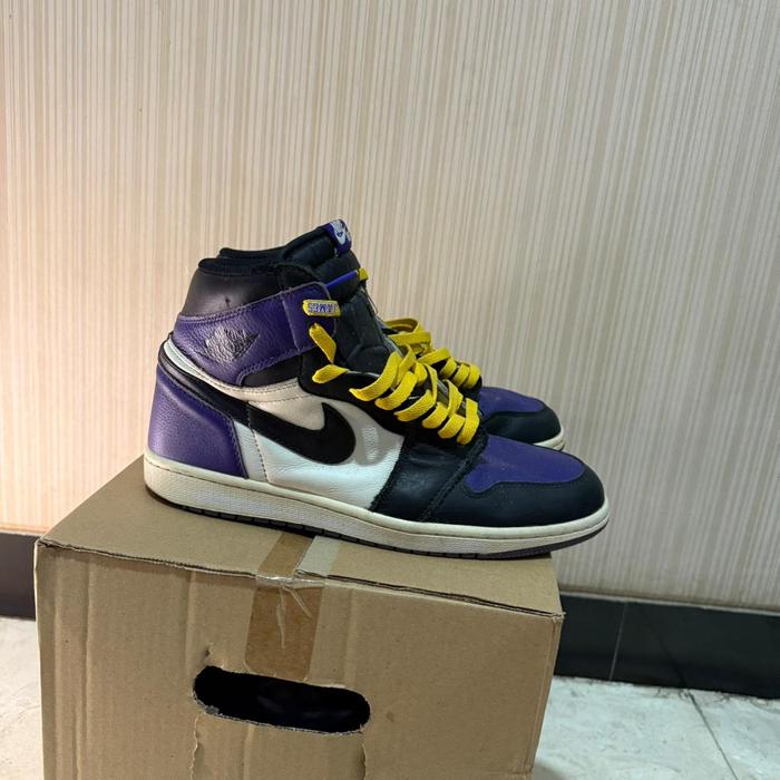 Air Jordan Mid Lakers Court Purple Original Size 45 Black White Sneakers Sepatu Travis Scott Second 