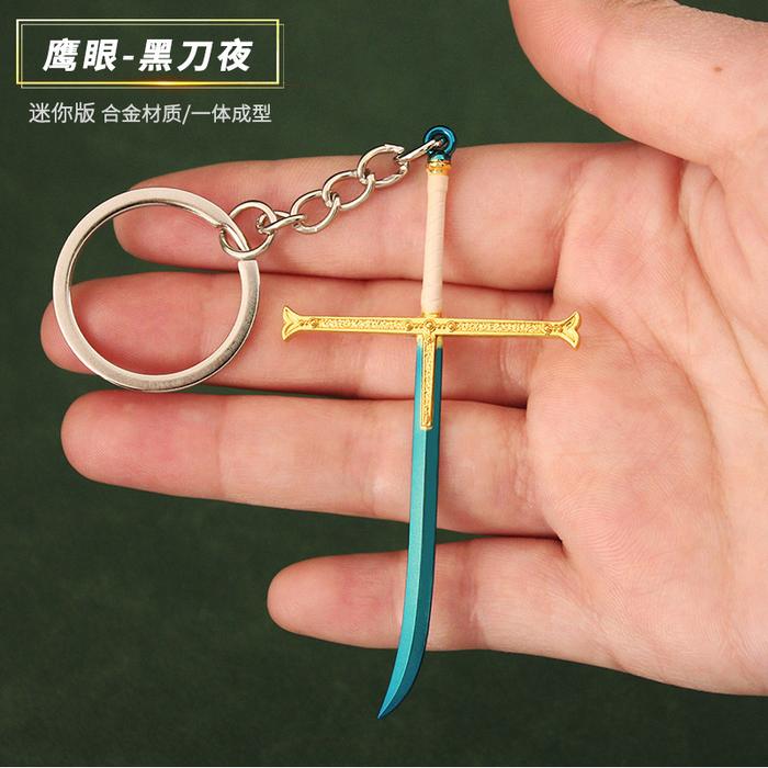 One Piece Weaple Mihawk Pedang Malam Hitam 9Cm Paduan Gantungan Kunci
