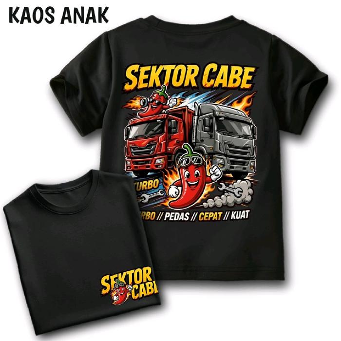 Baju Kaos anak TRUK OLENG/ Kaos anak TRUK SEKTOR CABE/ Fashion anak umur 1-13 tahun Hitam  Katun