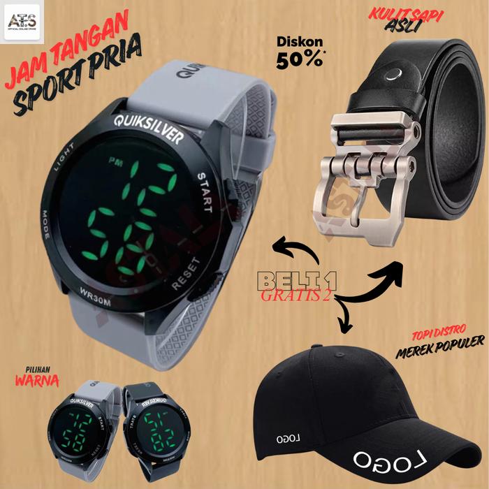 TOP SELLER !! BELI 1 GRATIS 2 !! JAM TANGAN QS SPORT PRIA STRAP RUBBER WATER RESIST QSB1D3ACI GRATIS