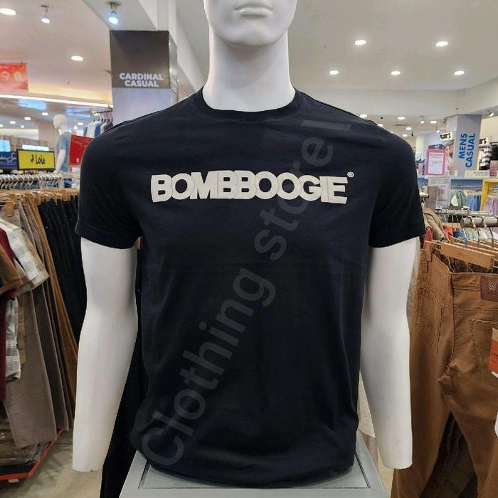 [24S Katun 100%Cotton] BOMBBOOGIE ORIGINAL kaos pria lengan pendek hitam 12F38B4BK - L