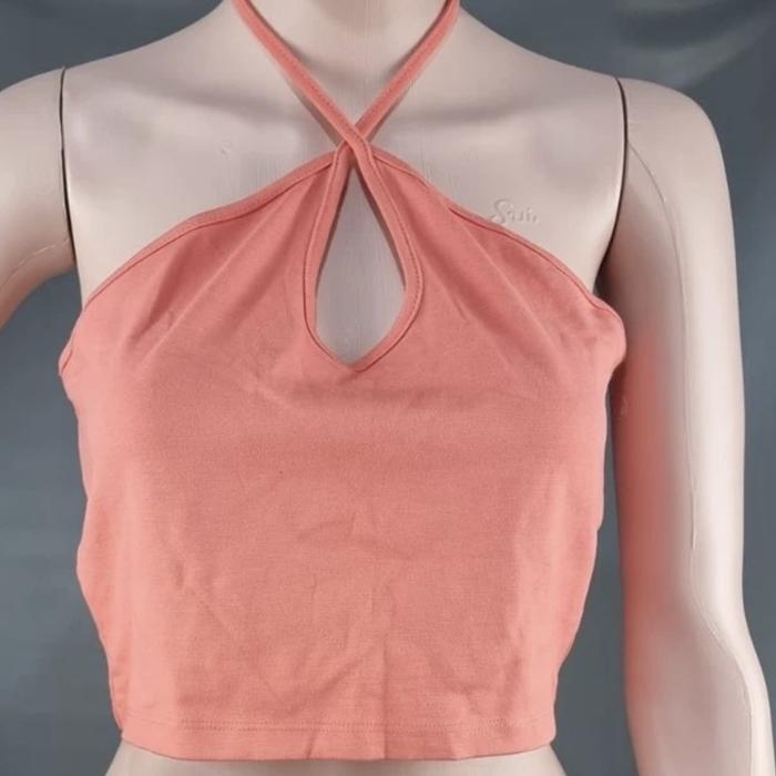 Velovales - Tanktop Korea Crop Halter Neck Wanita Popular21 Tanktop Ponte 7586