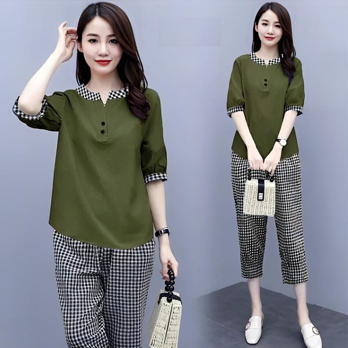 RMDN | Stelan Nadine One Set 2 In 1 Tunik + Celana Motif Tartan Kotak Kotak Setelan Wanita Kekinian 