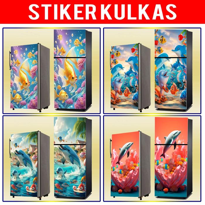 STIKER KULKAS 1PINTU, STIKER KULKAS 2PINTU MOTIF WALLPAPER IKAN