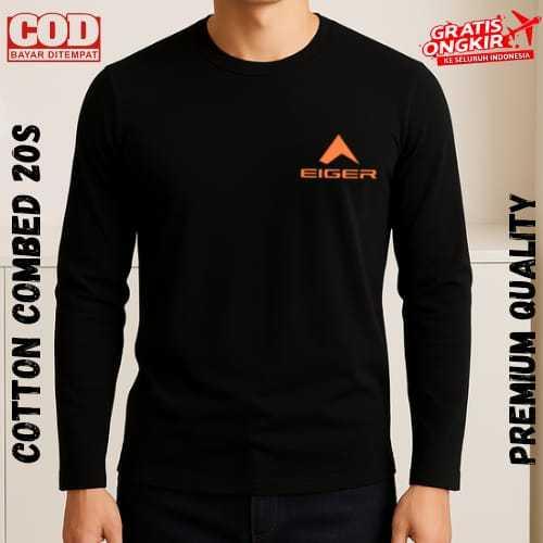 Baju Kaos Lengan Panjang  (PROMO COD) Kaos Distro Lengan Panjang Pria Wanita Eiger kiri Logo Oren - 