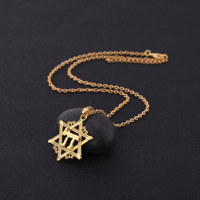 Lemegeton chai Pendant Necklace Men David Star Necklace Gold Color Chain Necklace Religious Symbols