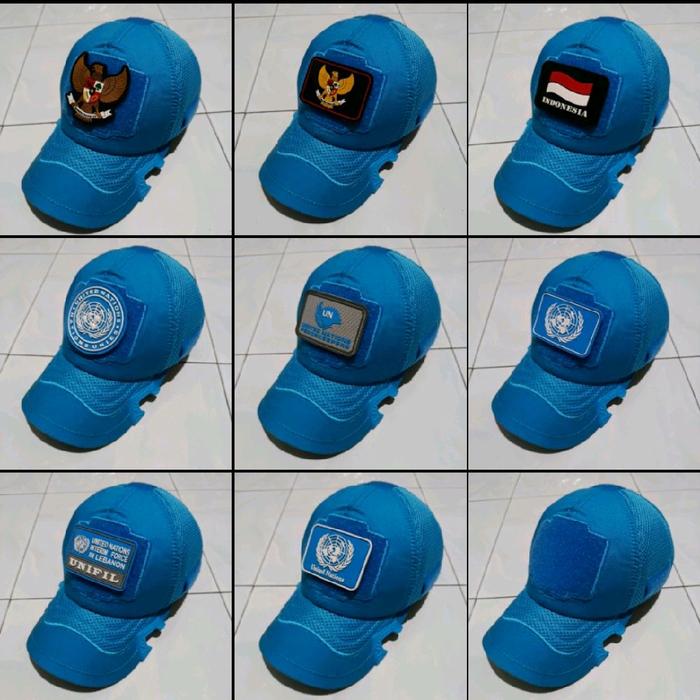 topi tactical premium warna biru muda  motif cowak kombinaai free patch rubber logo un unifil kotak 