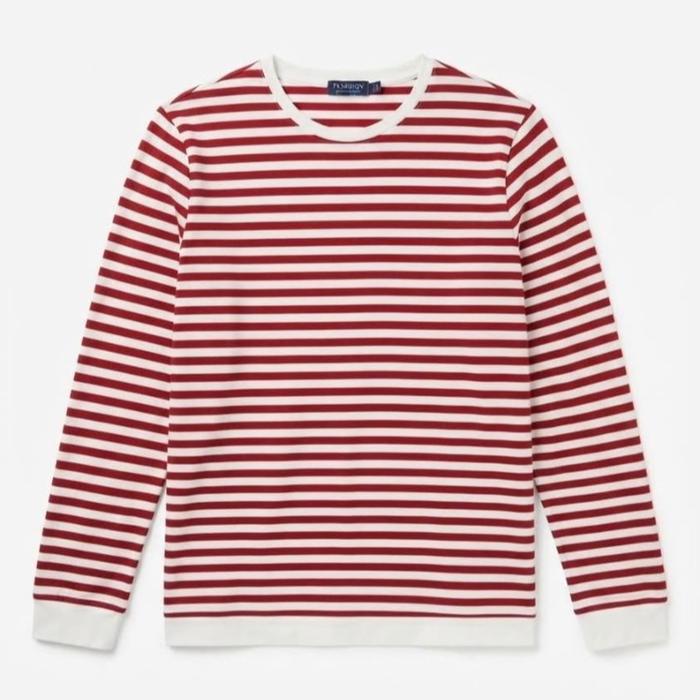 Topman. Kemeja Lengan Panjang Bergaris Merah Putih untuk Pria dan Wanita
