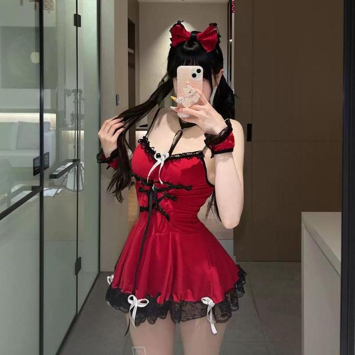 Lingerie Wanita Kostum Pelayan Cosplay Bahan Satin Ukuran Besar