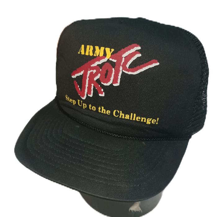 Top Tactical Trucker Army JROTC Pitingan USA Tinggi Topi Hitam dengan Logo JROTC dan Tagline Step Up