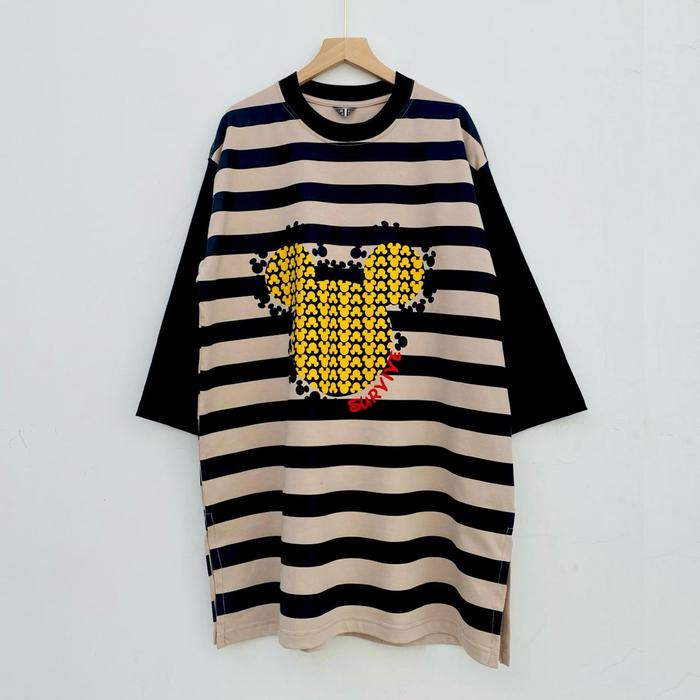 Survive Original Tunik Wanita Oversize Muslim Nyaman Santai Panjang Garis Keren Kaos Motif Grafis Hi
