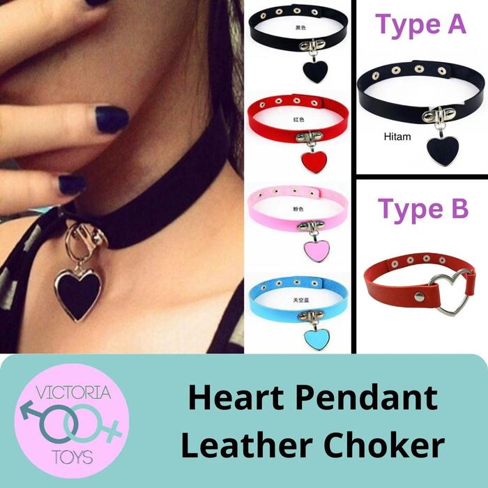 PRIVASI AMAN BDSM Heart Pendant Leather Choker Collar AlatBantu Sex Toys