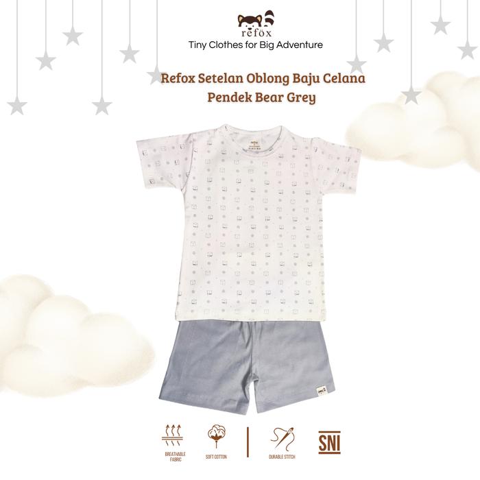 Refox - Setelan Oblong Baju Celana Pendek Bear Grey M