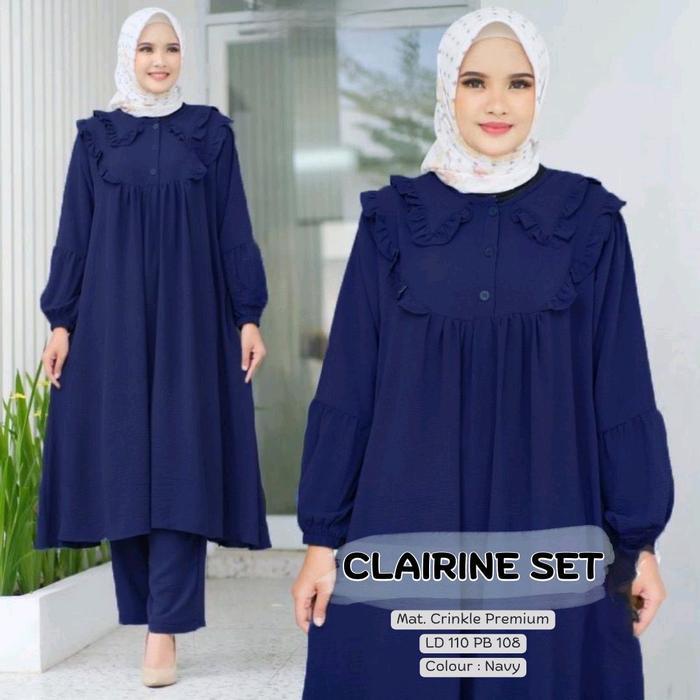 Mumu - Julita Setcel Tunik + Celana Bahan Crinkle / Setelan Celana Wanita / Clairine Set Setelan Wan