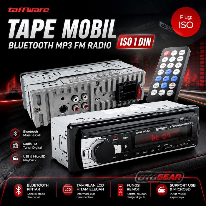 Taffware Tape Mobil Audio Multifungsi Bluetooth MP3 FM Radio ISO 1 DIN - JSD-520