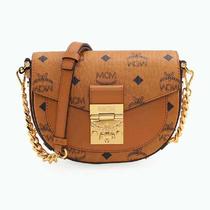 MCM Mini Patricia Round Crossbody Bag in Cognac