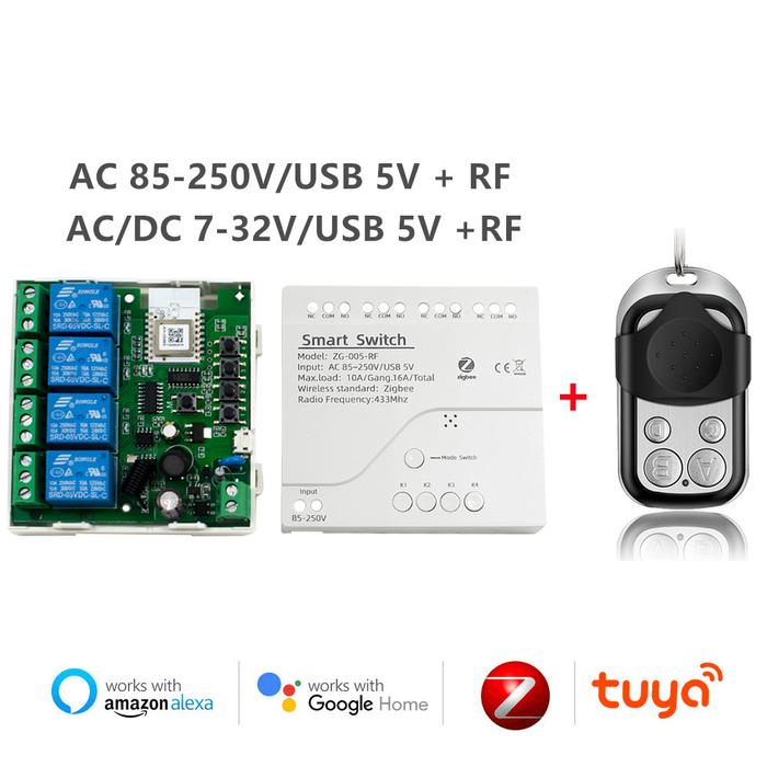 Tuya Zigbee Smart Relays Switch 4CH DC 7-32V 110V 220V Smart Home