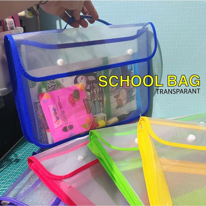SCHOOL BAG | Tas 2 Kancing | Map Jinjing (Teng-Teng) Bening / Transparan Folio (F4) 10 VARIASI WARNA