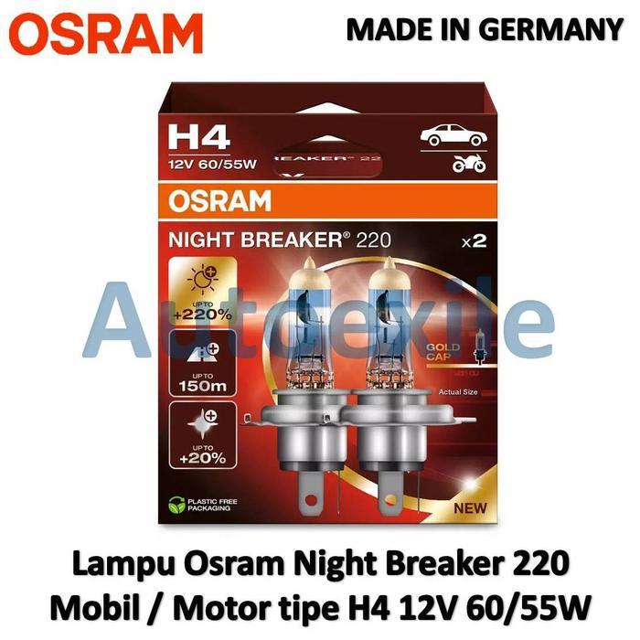 OSRAM NIGHT BREAKER 220 NB220 NBR220 H4 12V 60/55W +220% PENGGANTI NIGHTBREAKER 200 NB200 NBR200 MAD