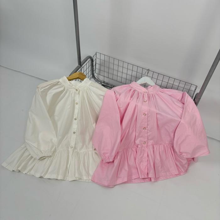 Aruna - Merona Shirt Ruffle Kemeja Katun Poplin Model Batwing Lengan Lebar 130cm Full Kancing Bahan 