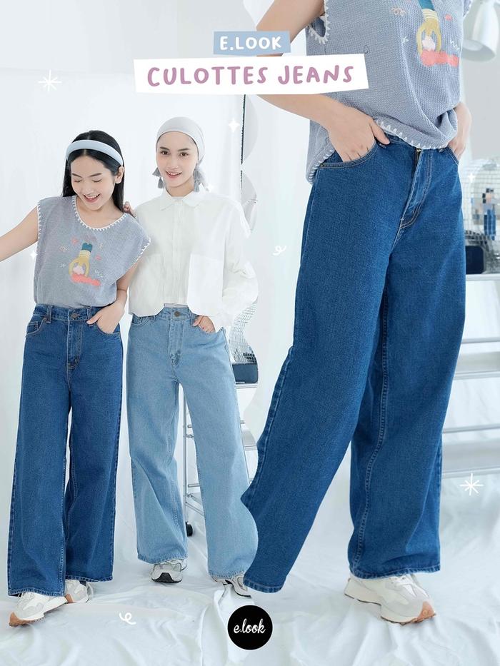 E.Look Celana Highwaist kulot Jeans Wanita Cewek Culotte loose Panjang