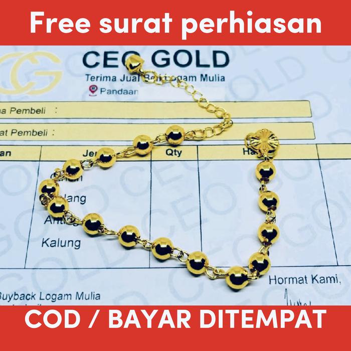 Gelang tangan wanita emas muda motif boba bola terbaru anti karat emas muda free surat toko
