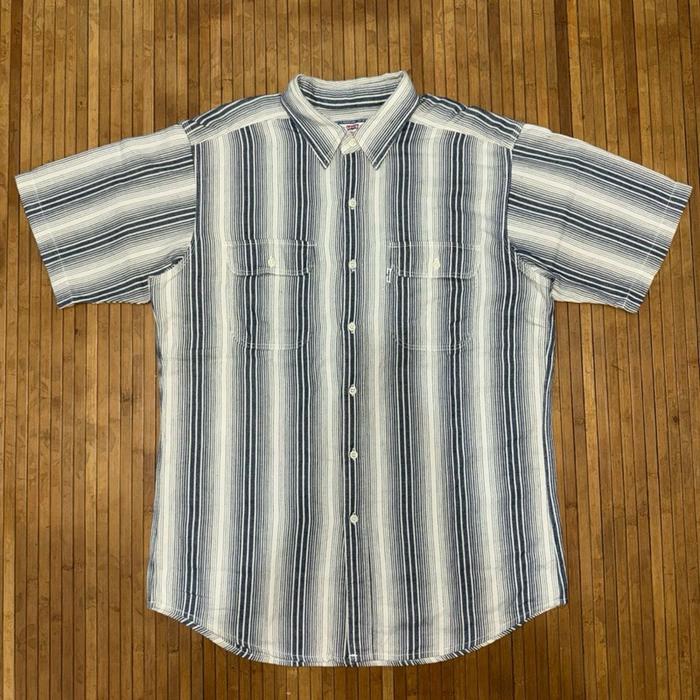 VINTAGE LEVIS STRIPED WORK WEAR DOUBLE POCKET SHORT SLEEVE SHIRT