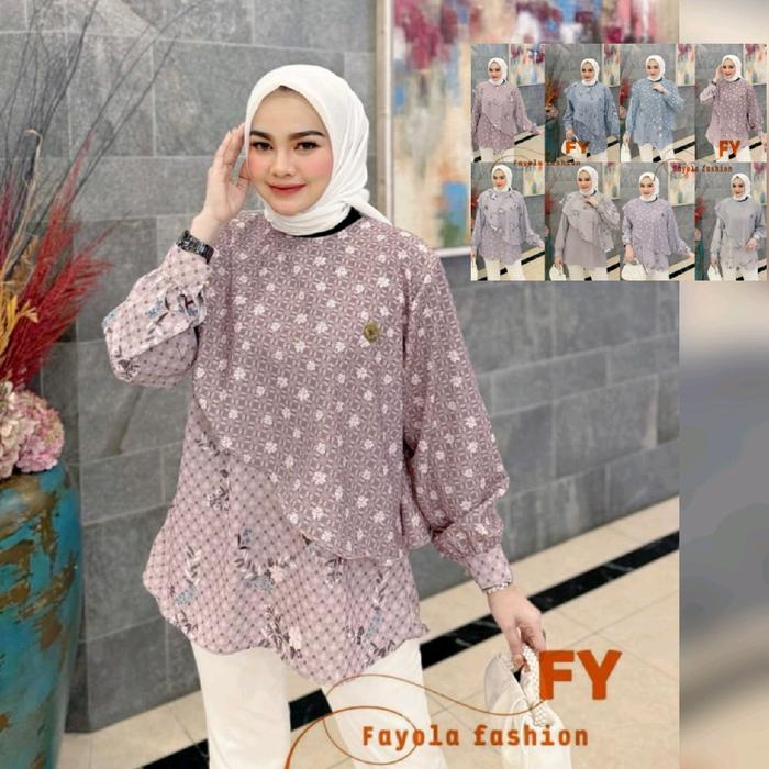 (255) FAYOLA ADEVA Baju Atasan Tunik Marbela Muslimah Adeva Tunik By Fayola Fashion. Nazra Sha