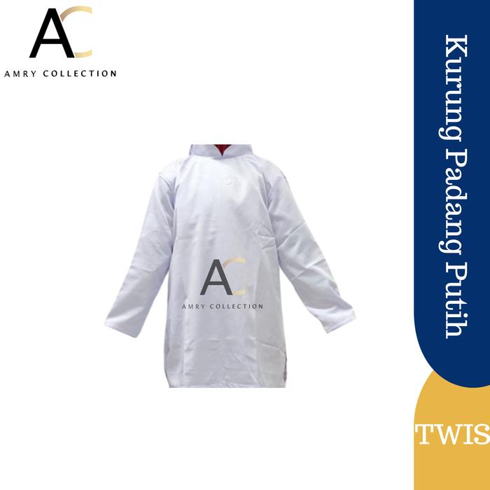 Baju Kurung Padang SD SMP SMA Baju Muslim Putih Saku Depan Bahan Twist Kain Kancing Panjang