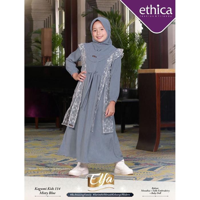 Baru Gamis Anak Ethica Elfa 240 Misty Blue Kagumi Kids 114 Umur 5 6 7 8 9 10 Tahun Set Hijab