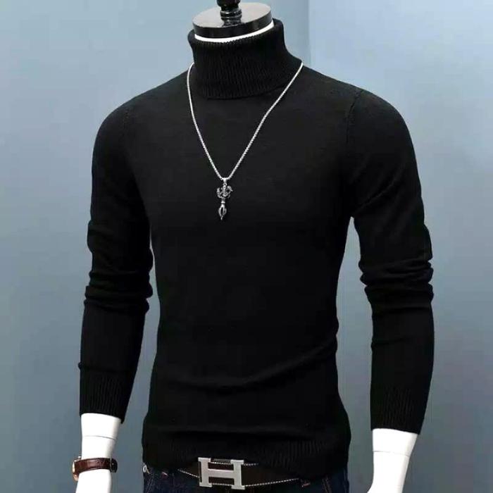 Turtleneck rajut pria lengan panjang, kaos leher tinggi