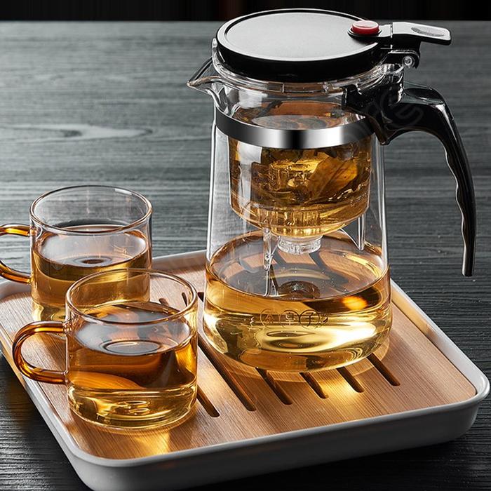 Pot Teh Teko Kaca Pot Teh Bunga dengan Filter Kopi Cangkir Susu Kung