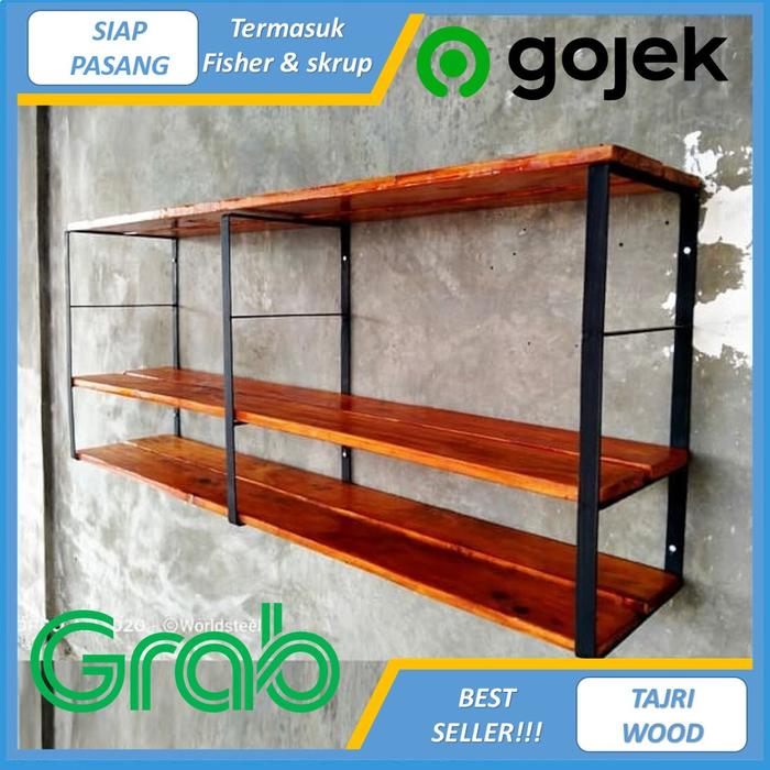 READY TIG Rak susun Buku sepatu dinding besi dan ambalan kayu /TIG RAK SUSUN