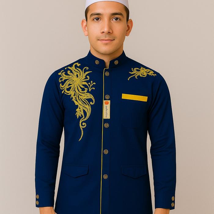 Jasko pria dewasa ukuran jumbo motif bordir bahan hightwis kain lembut adem  Koko Muslim Tangan Panj