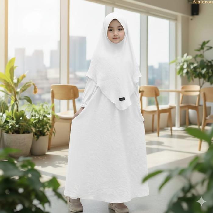 Gamis Putih Manasik Anak Set Hijab Terbaru 2025-2026 Set Hijab 3 -12 TAHUN Nina Kids Fashion MUSLIM 