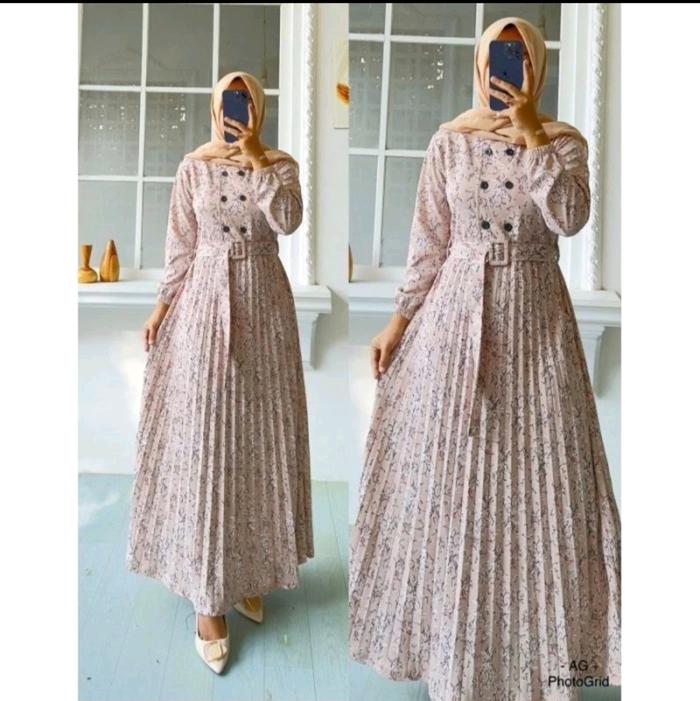 Mey.thashop || Gamis Voxy Kimono Belt Motif Bunga Kecil Plisket