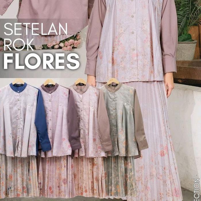 One Set Setelan Rok Plisket Prisket Setelan Setelan Rok Panjang Plisket Premium Wanita Motif Flores