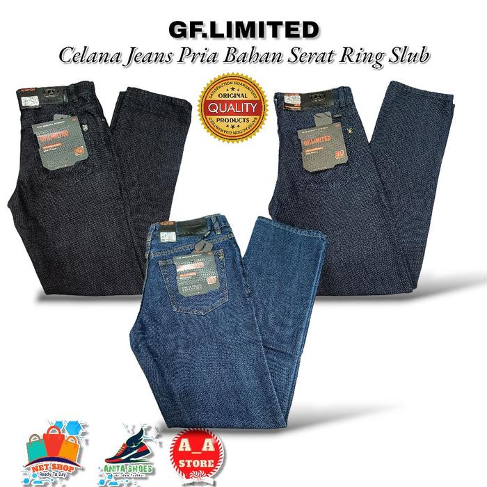 Celana Jeans Pria Reguler GF Limited Serat Ring Slub