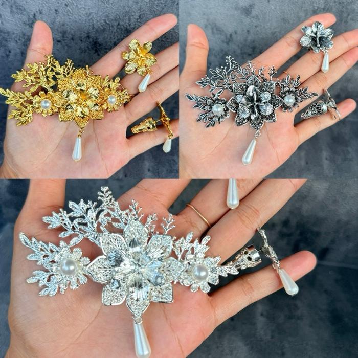 Set bros karina Cerorot silver / bakar / gold  hiasan kebaya bali