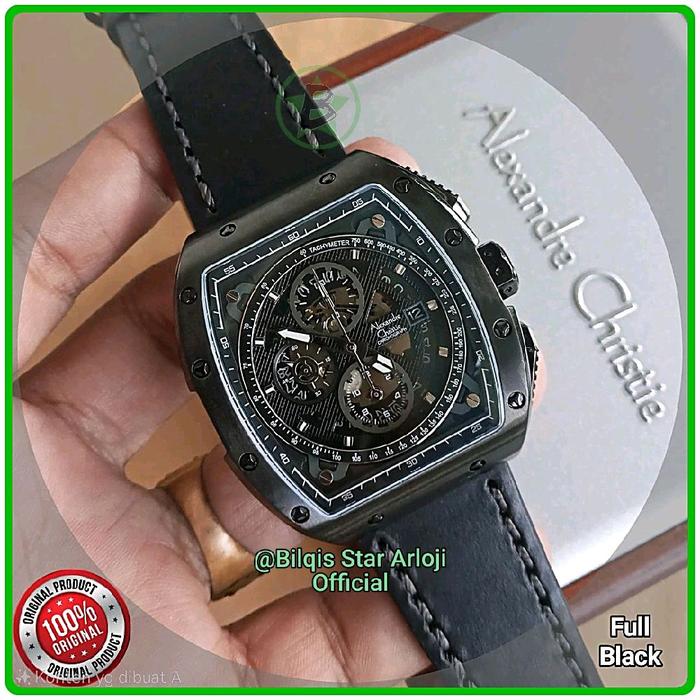 Alexandre Christie Pria Kotak Ac 6411 Mc Tali Kulit Full Black Original